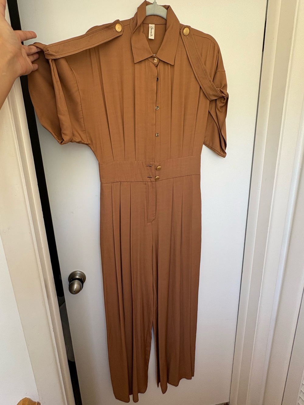 Women's Button-Front Wide-Leg Jumpsuit in Warm Brown